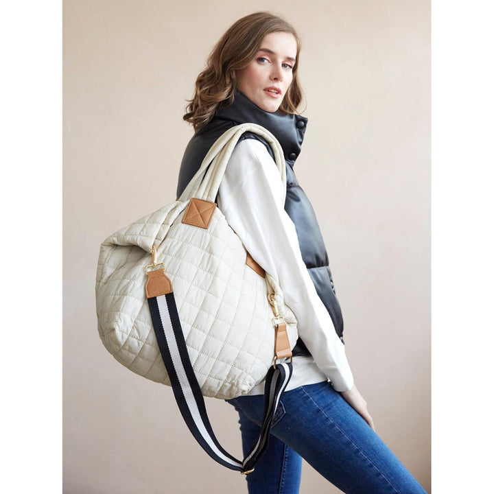 Ezra Quilted Nylon Tote - Ivory