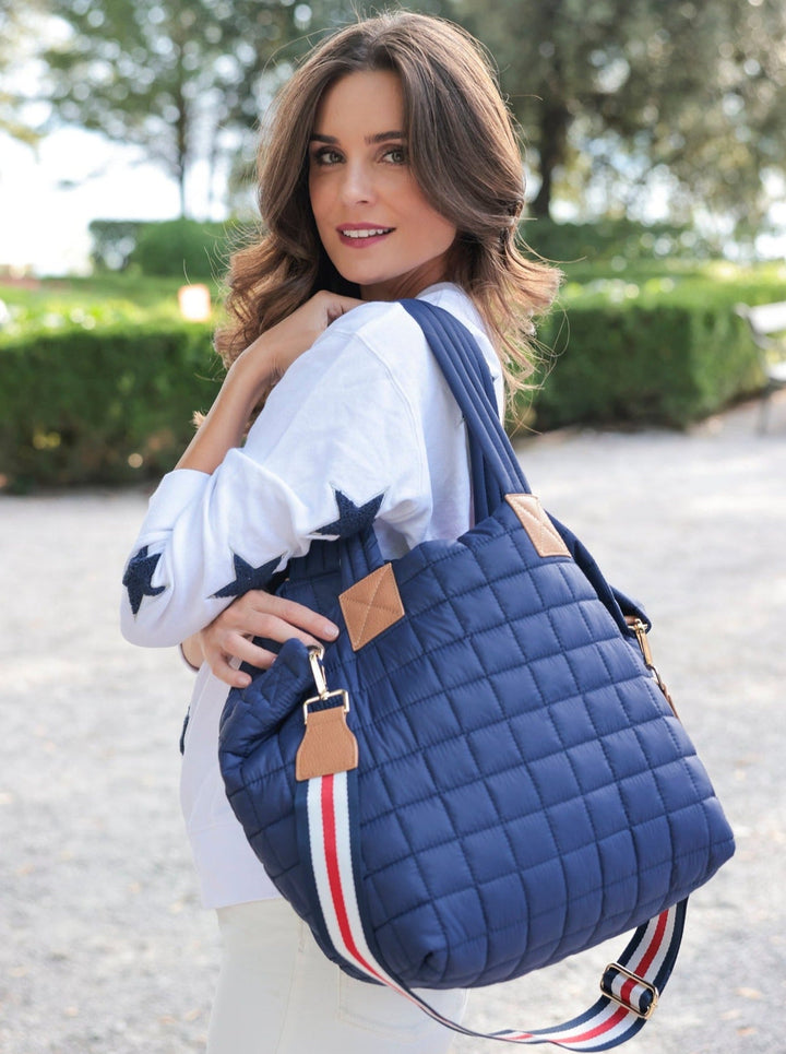 Ezra Quilted Nylon Tote - Navy