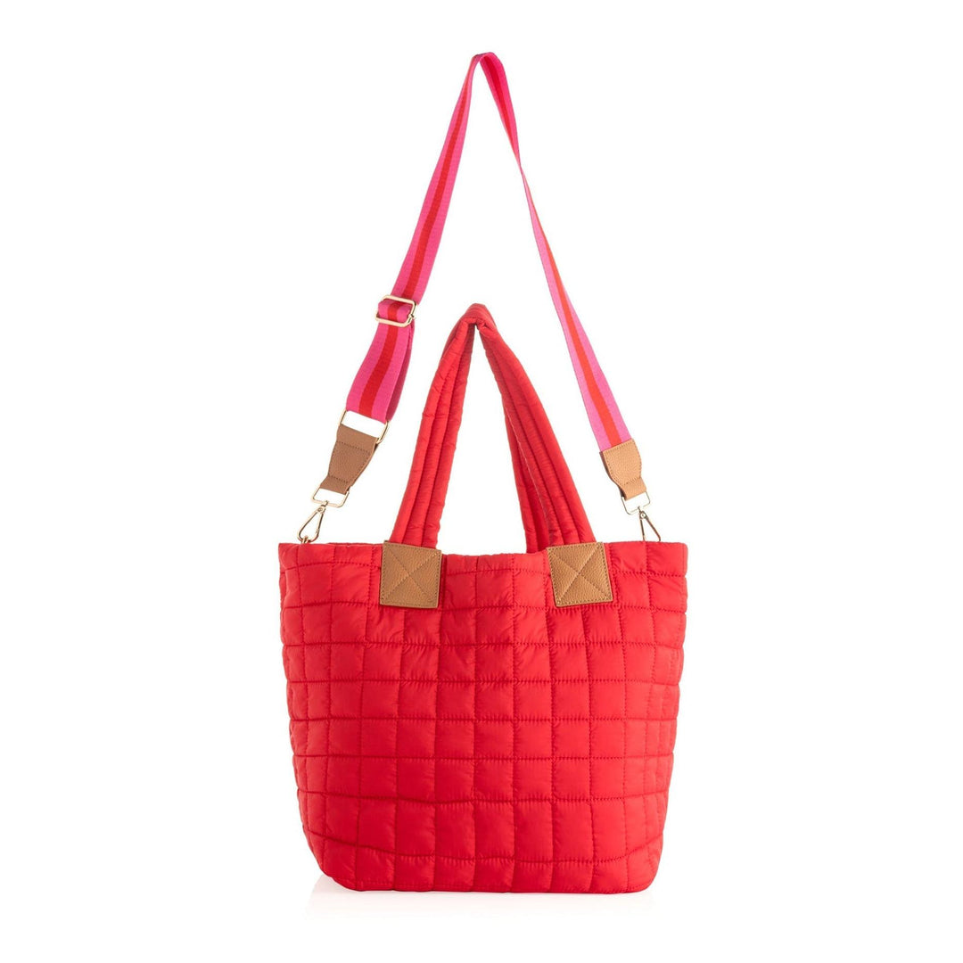 Ezra Quilted Nylon Tote - Red