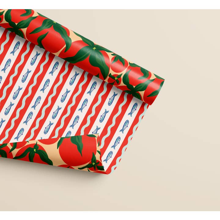 Squiggle Sardine Stripe & Tomato Double Sided Wrapping Paper