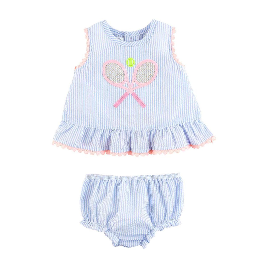 Tennis Seersucker Pinafore Set - 6-9M