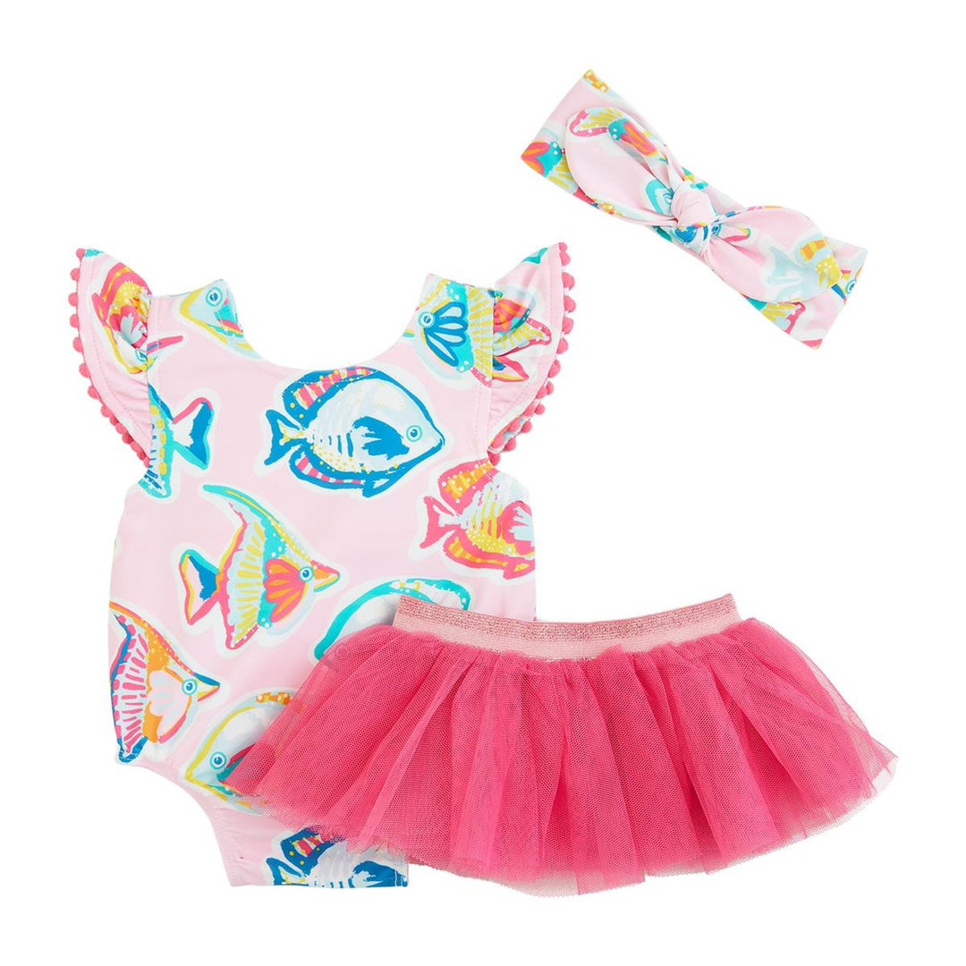 Pink Fish Reversible Swimsuit And Tutu Set