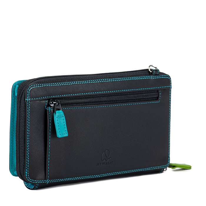 Zip Multi Purse With Shoulder Strap - Black