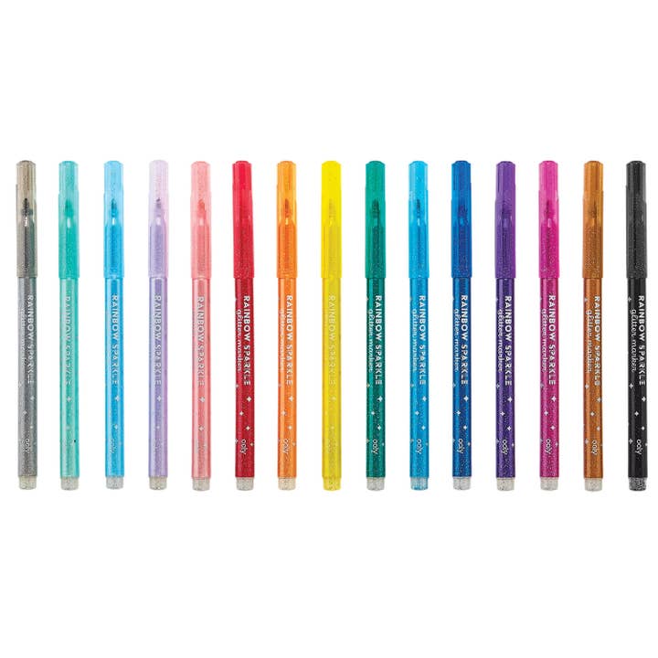 Rainbow Sparkle Glitter Markers - Set Of 15
