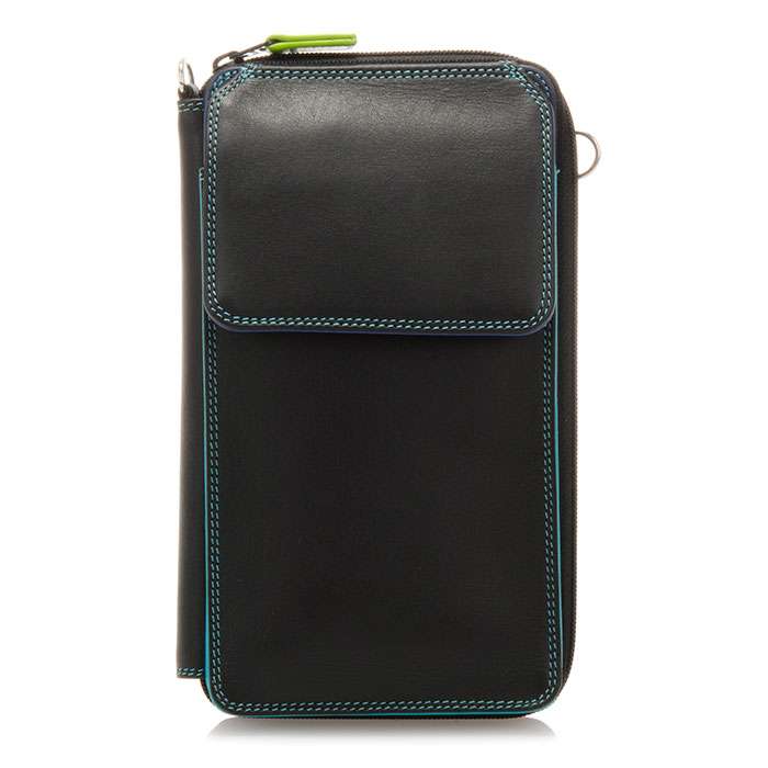 Zip Multi Purse With Shoulder Strap - Black