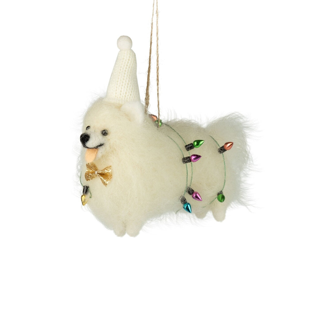 White Dog Wrapped In Lights Ornament