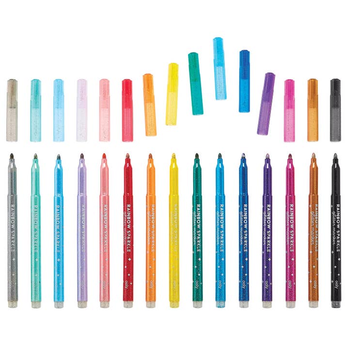 Rainbow Sparkle Glitter Markers - Set Of 15