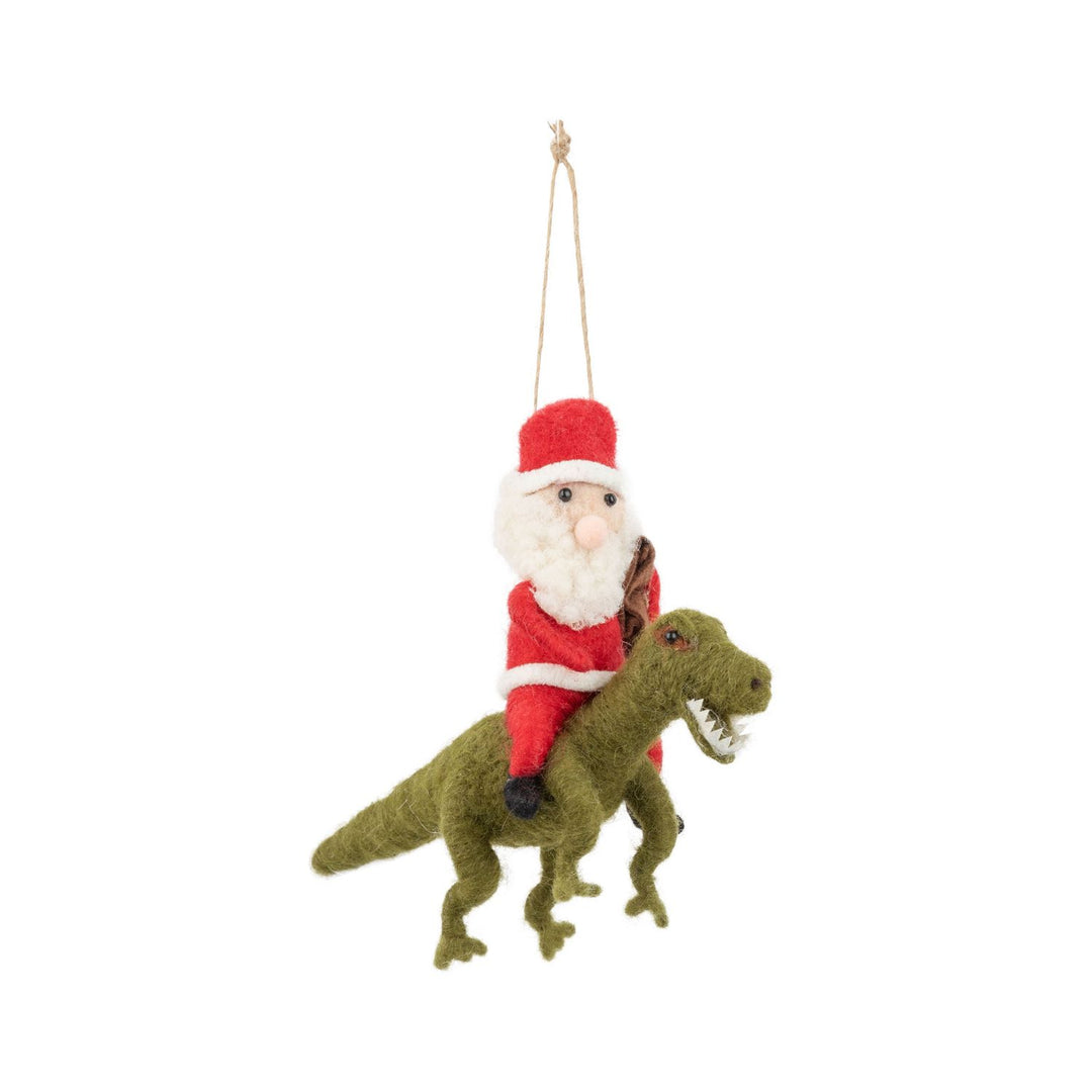 Santa Riding A Dinosaur Felt Ornament