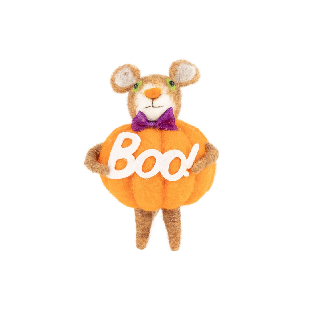 Brown Bear In Pumpkin Costume Felt Ornament