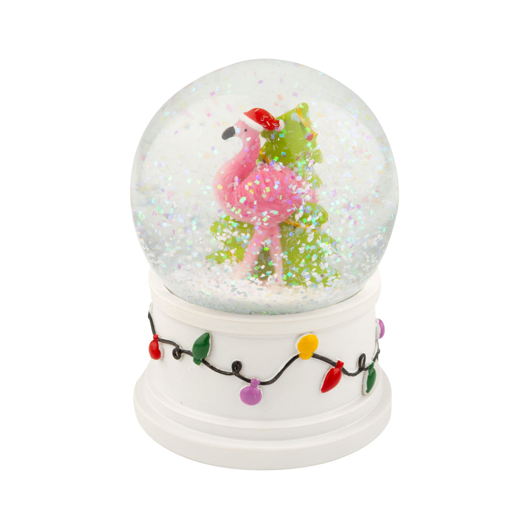 Christmas Flamingo With Santa Hat Snow Globe
