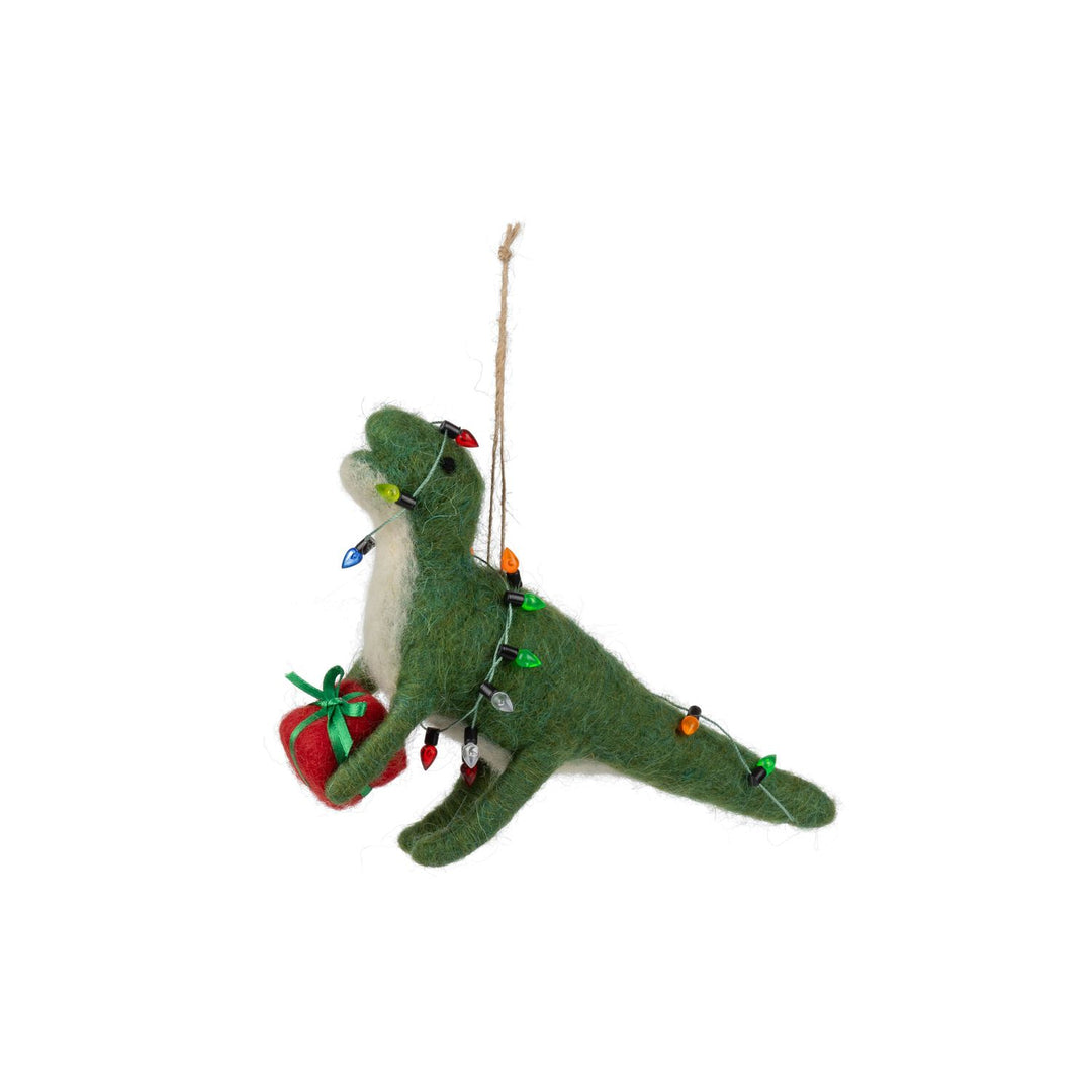 Dinosaur Wrapped In Lights Ornament