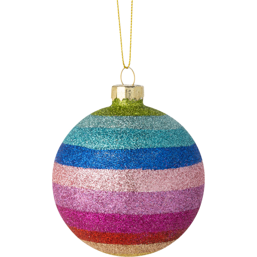 Rainbow Glitter Ball With Bands Ornament