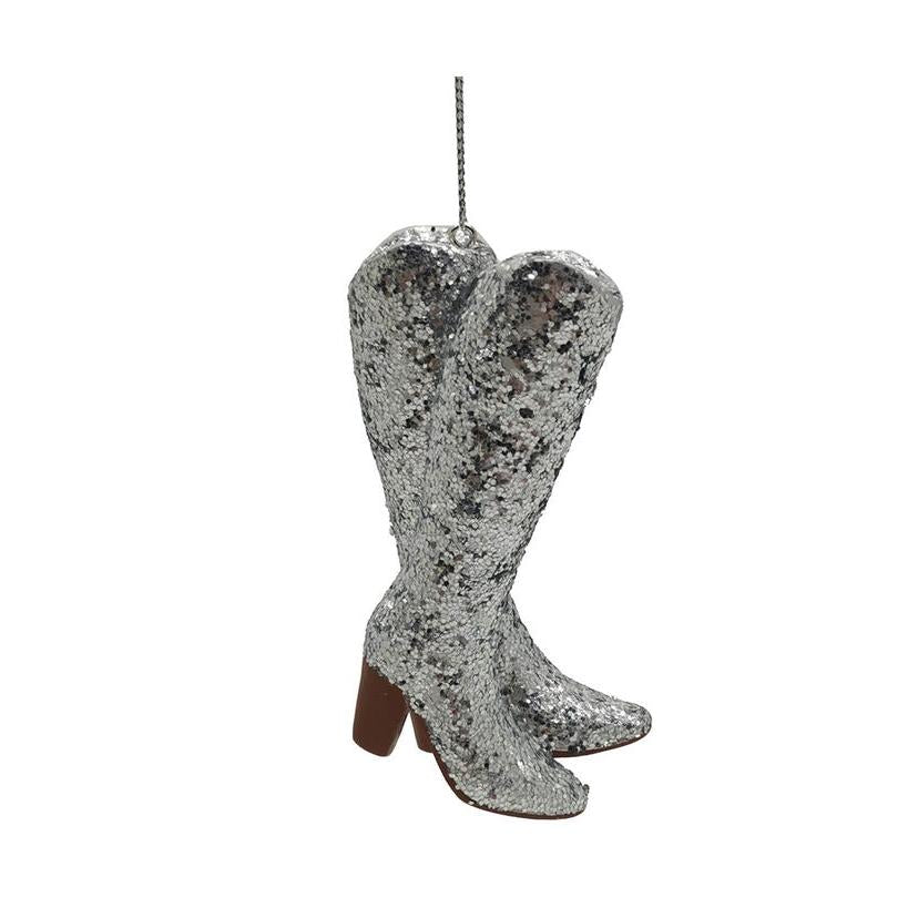 Silver Glitter Cowboy Boots Ornament
