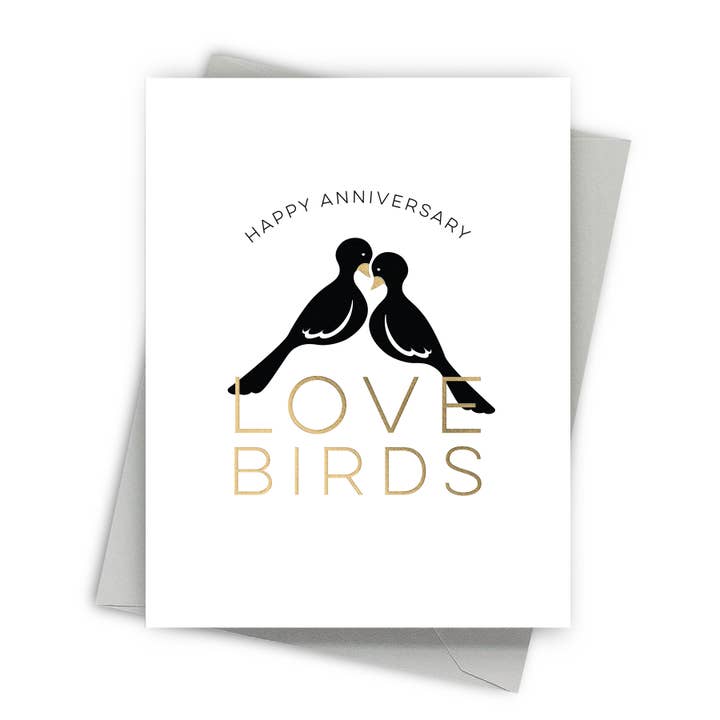 Modern Love Birds Anniversary Greeting Card