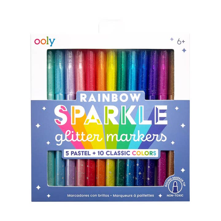 Rainbow Sparkle Glitter Markers - Set Of 15