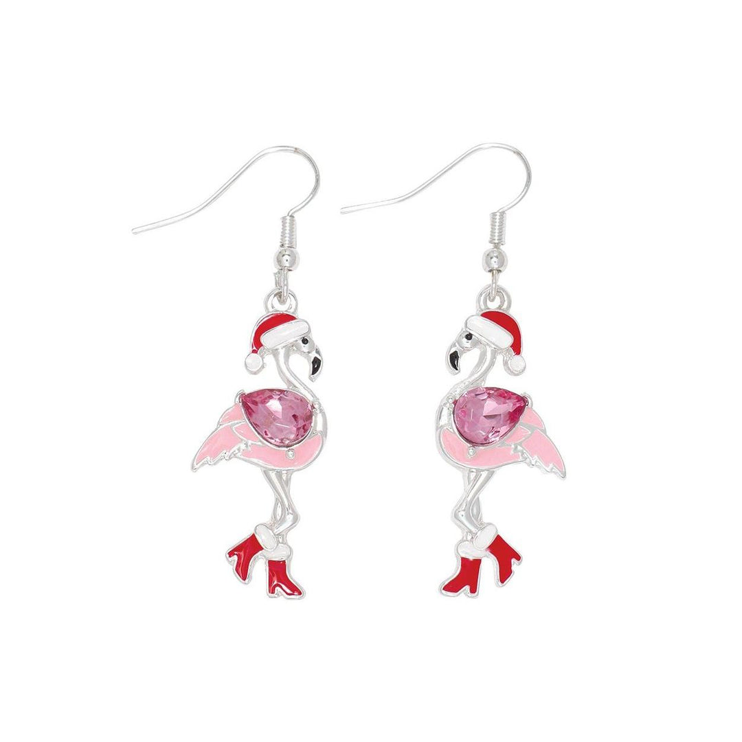 Holiday Flamingo With Crystal Earrings