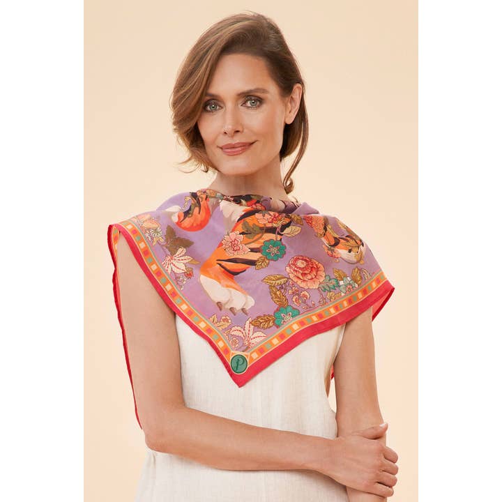 Prancing Tiger Silk Scarf - Lilac