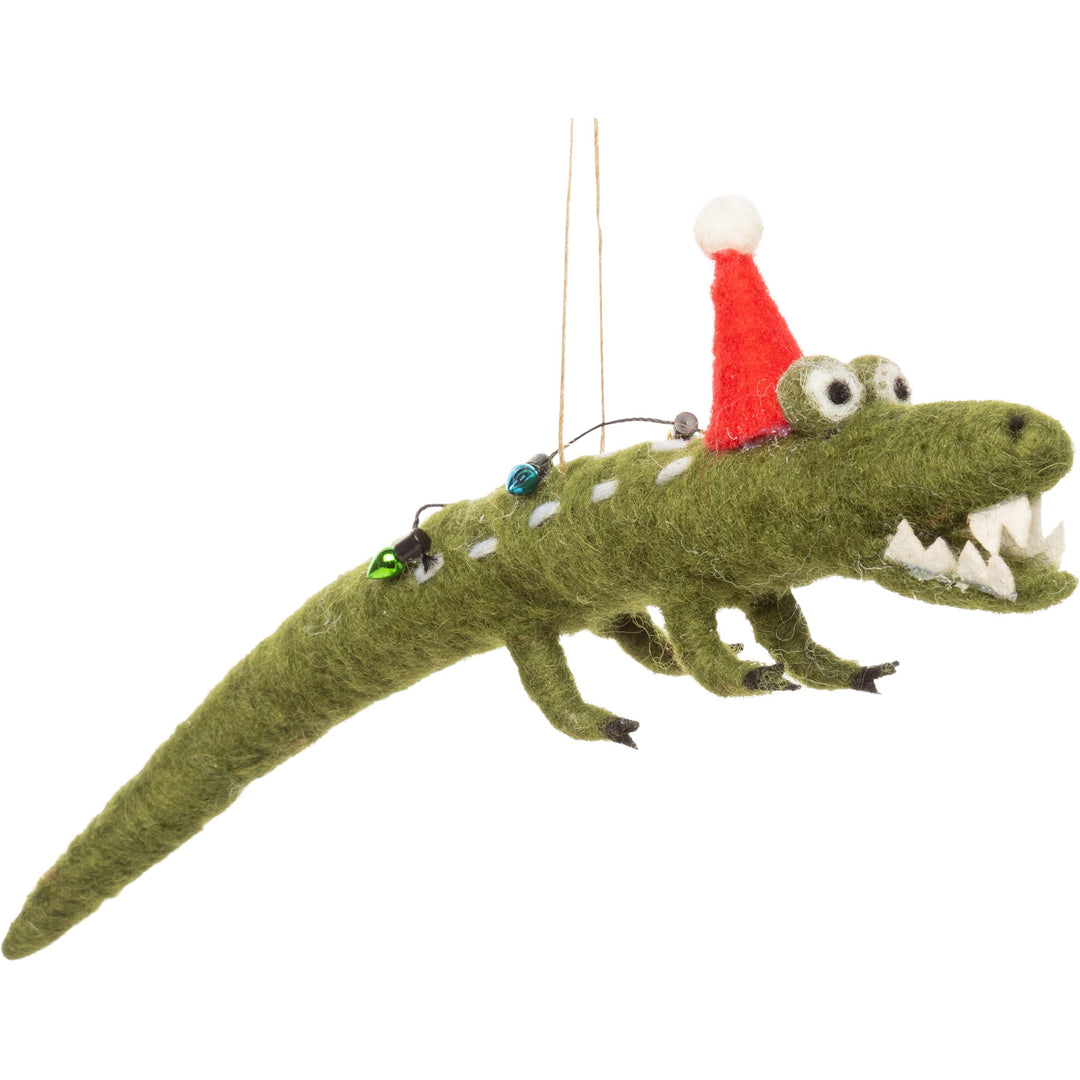 Alligator With Santa Hat And Lights Felt Ornament
