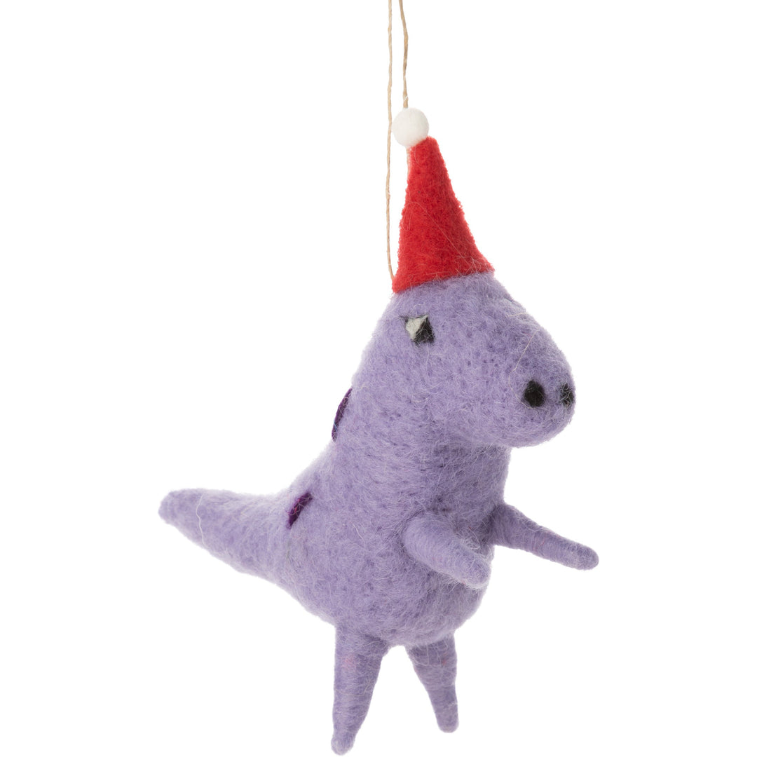 Purple Dinosaur With Santa Hat Felt Ornament