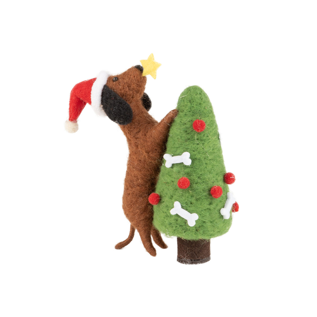 Dog Placing Star On Tree Felt Ornament