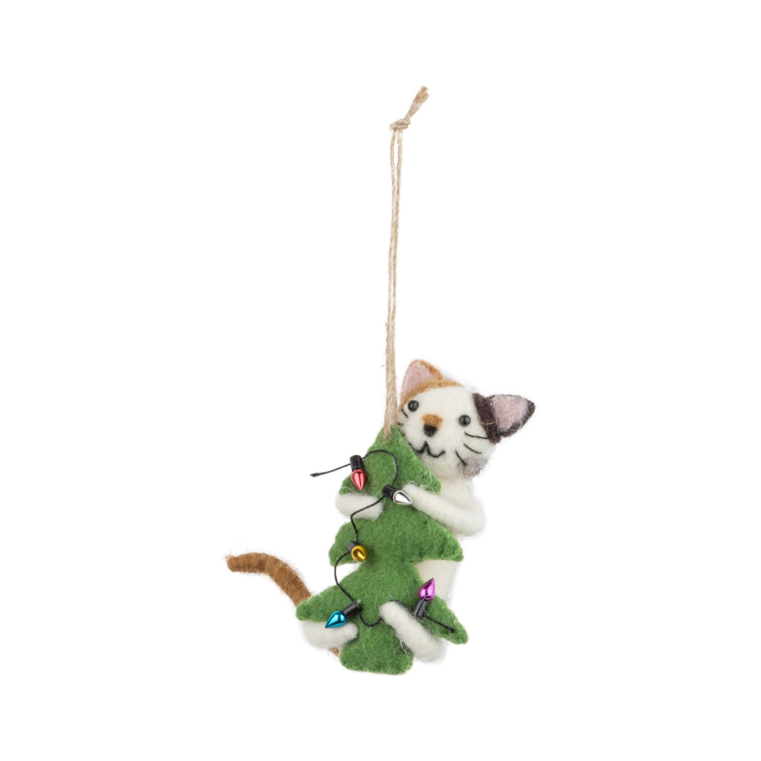 Cat With Christmas Tree Felt Ornament