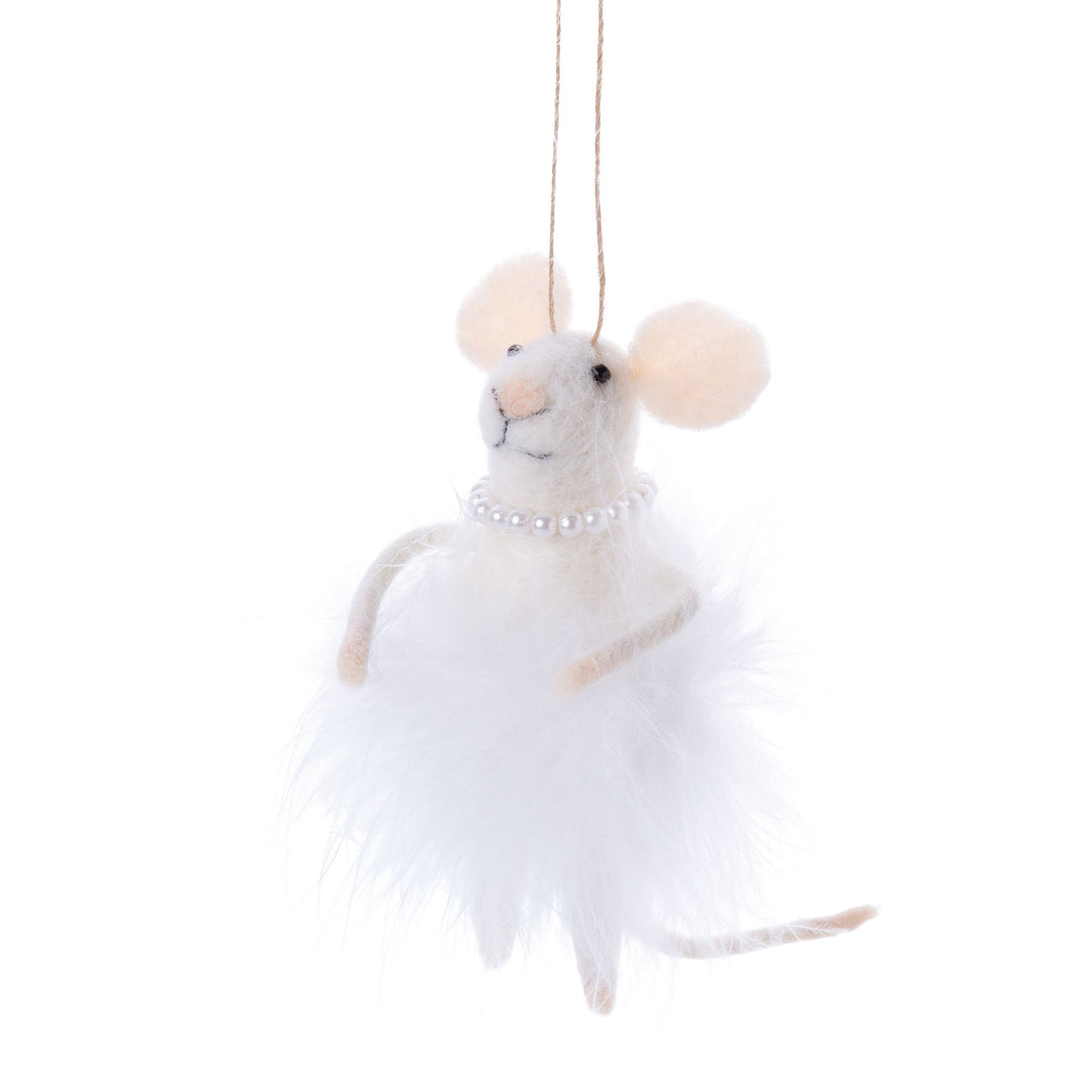 Mouse With Pearl Necklace And Feather Tutu Felt Ornament