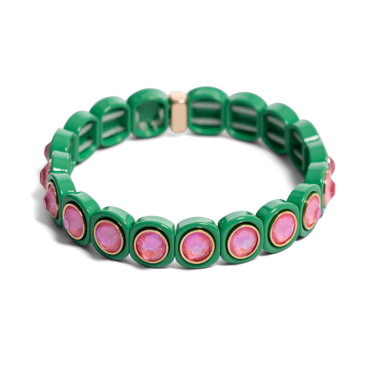 Aspen Jewel Bracelet - Green Emerald With Pink Stone