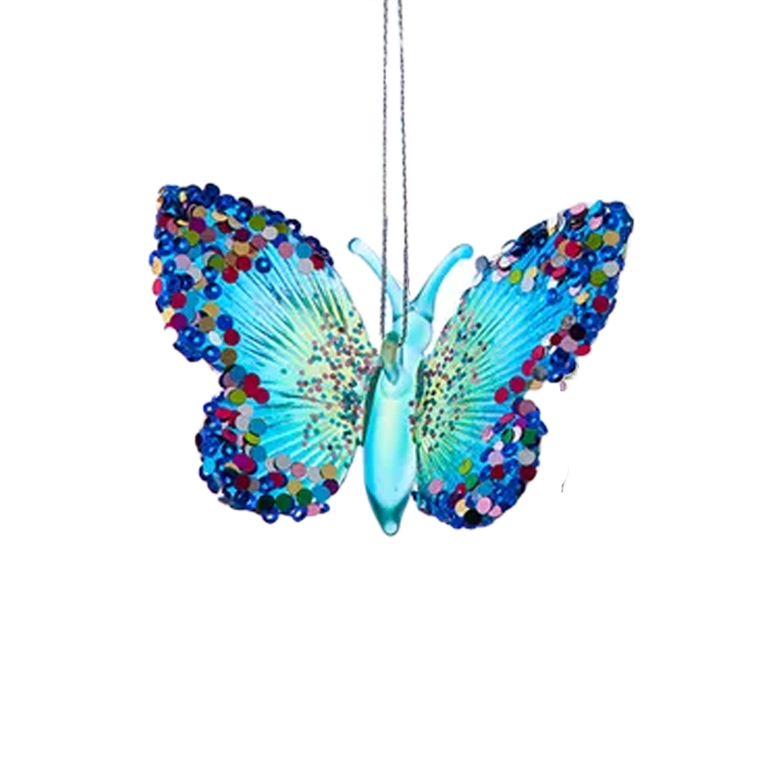Glittered Butterfly Ornament - Blue