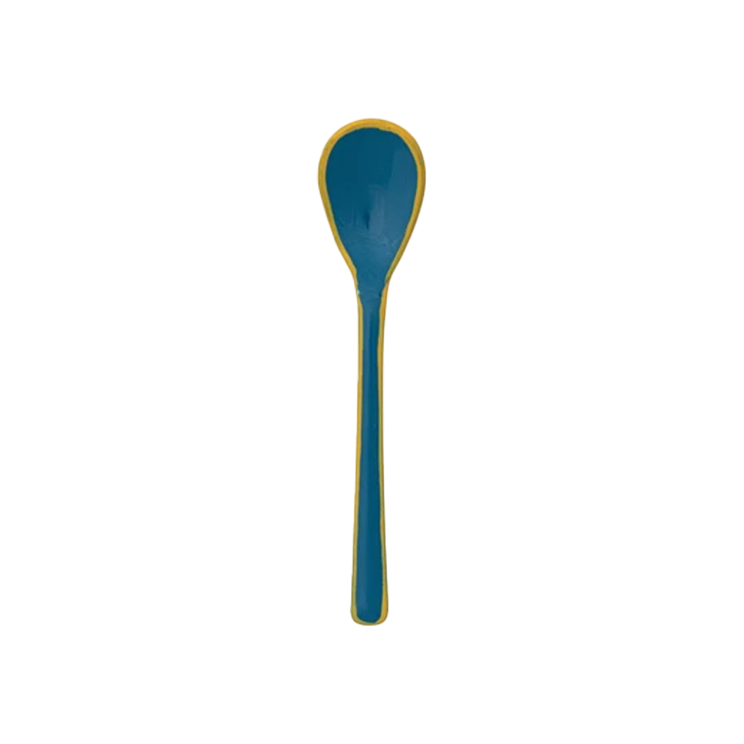 Enameled Stainless Steel Salt & Pepper Spoon - Blue With Gold Trim