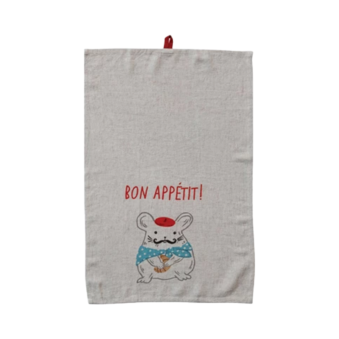 French Saying Animal Linen Tea Towel - Bon Appetit!