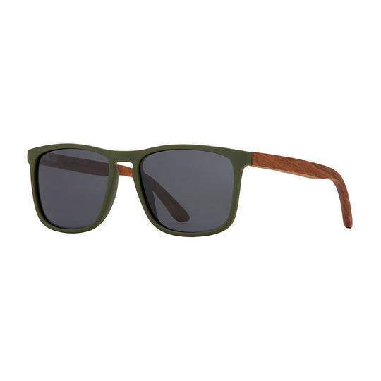 Cail Matte Olive Green & Walnut Wood With Smoke Mirror Polarized Sunglasses