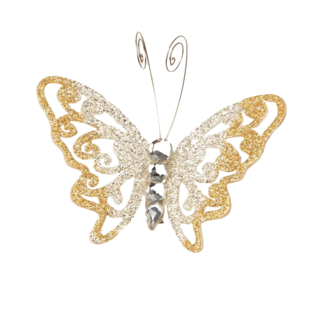 Champagne Glitter Butterfly Ornament - Swirly Wings