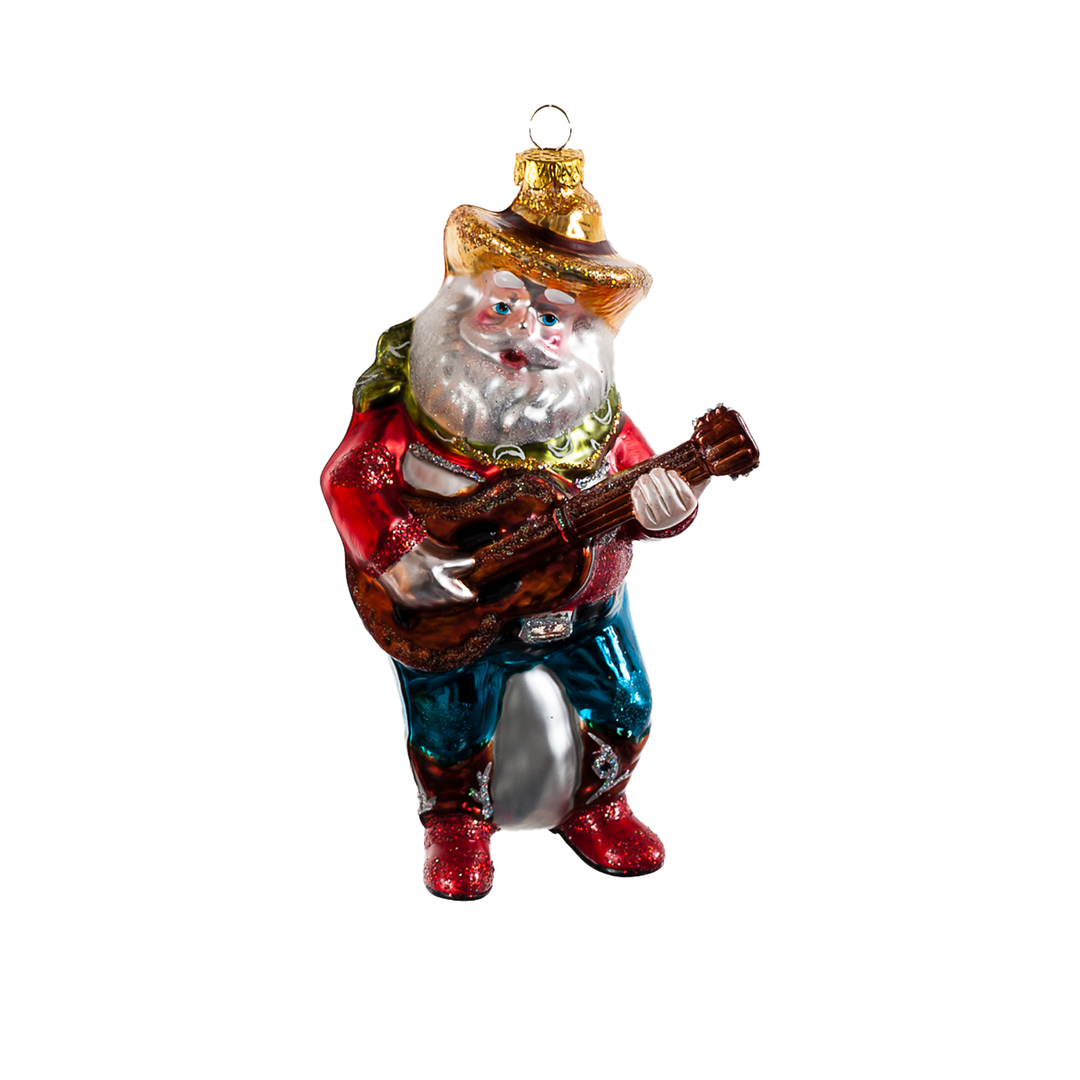 Cowboy Santa Ornament - With Guitar
