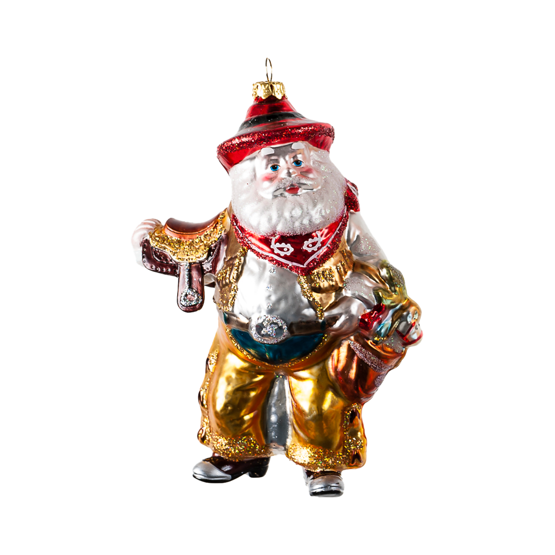 Cowboy Santa Ornament - With Saddle