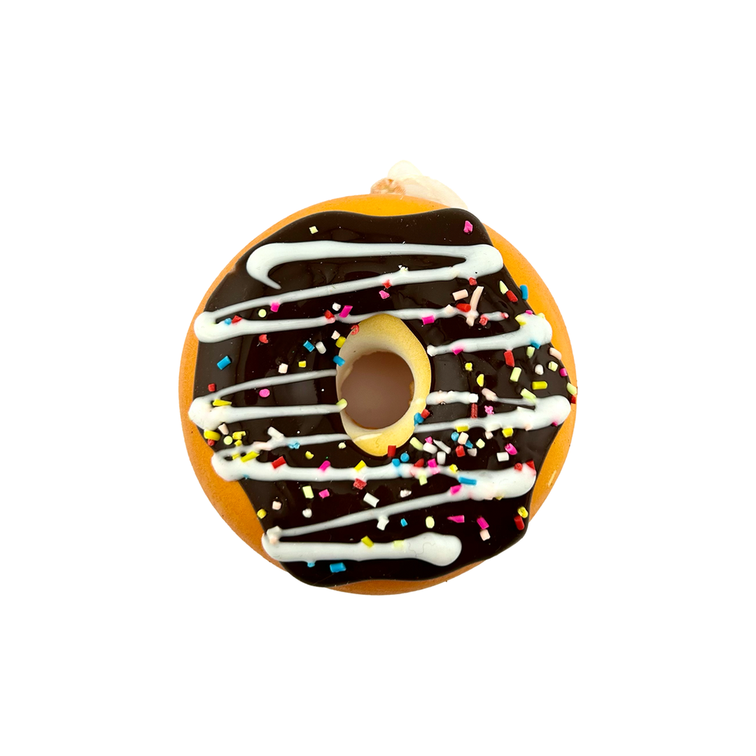 Foam Donut Ornament - White Frosting With Chocolate Drizzle
