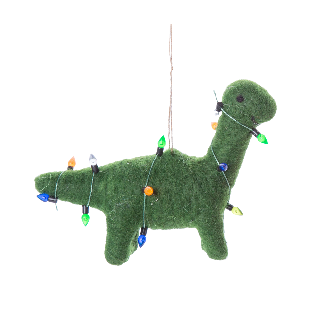 Dinosaur With Light Strings Ornament - Green