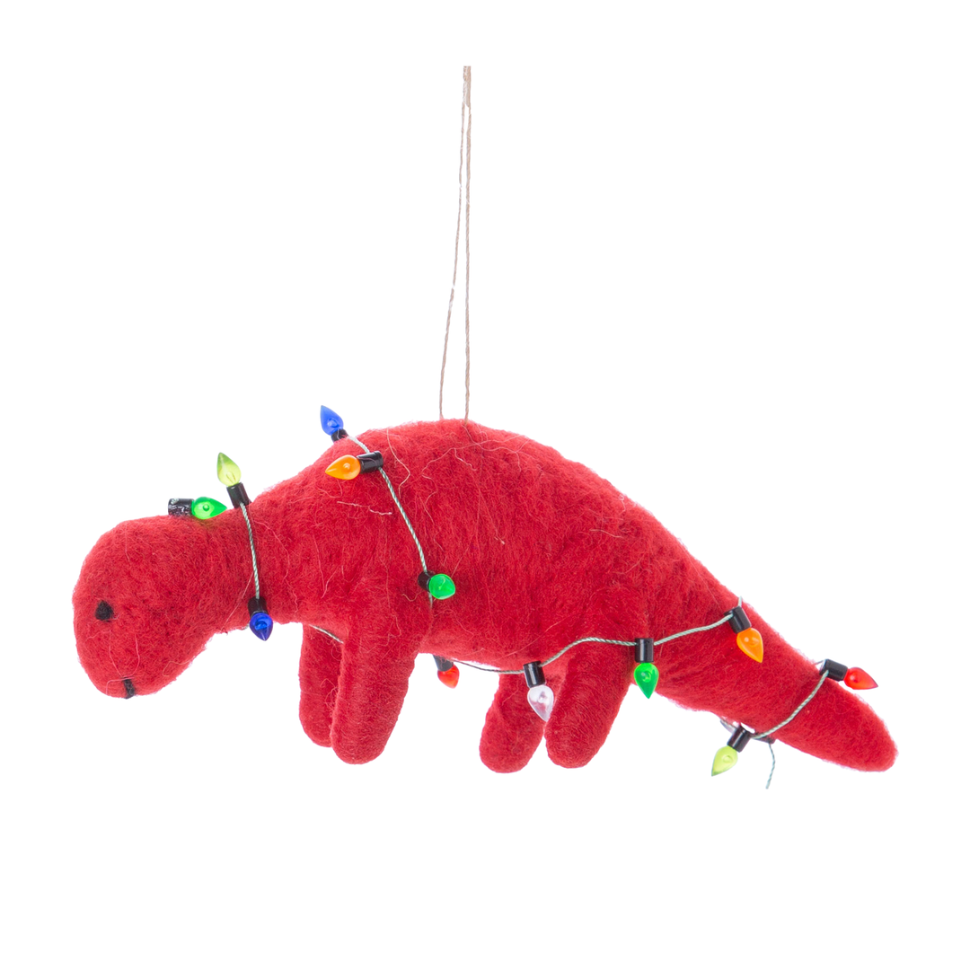 Dinosaur With Light Strings Ornament - Red
