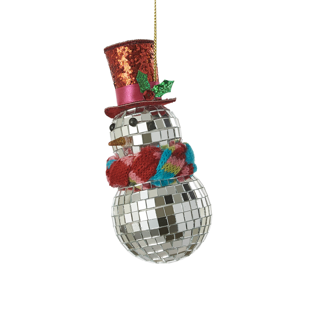 Disco Ball Snowman Ornament - Top Hat