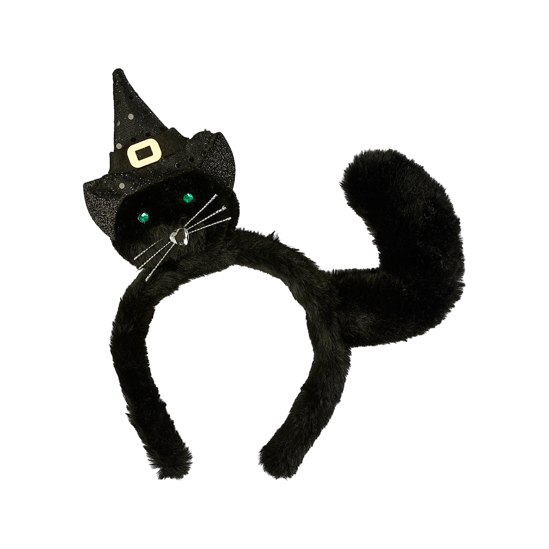 Cat With Witch Hat Headband - Black