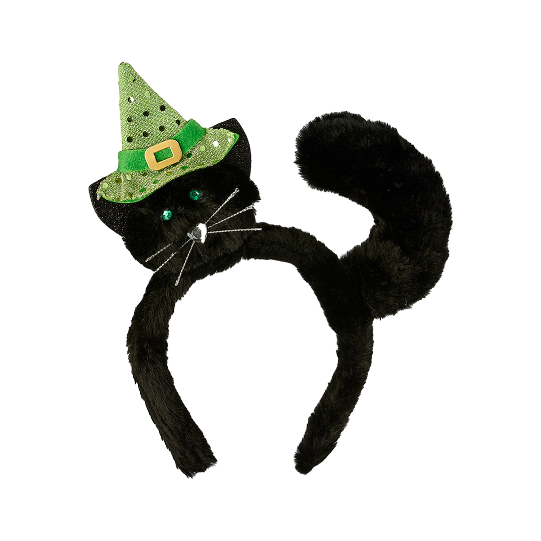 Cat With Witch Hat Headband - Green