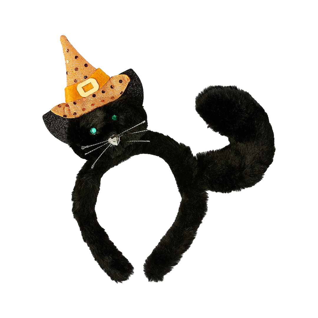 Cat With Witch Hat Headband - Orange