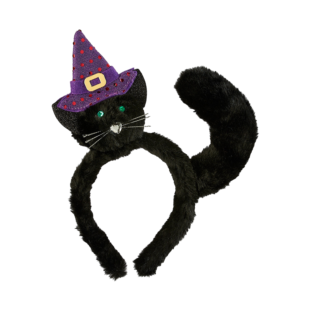 Cat With Witch Hat Headband - Purple