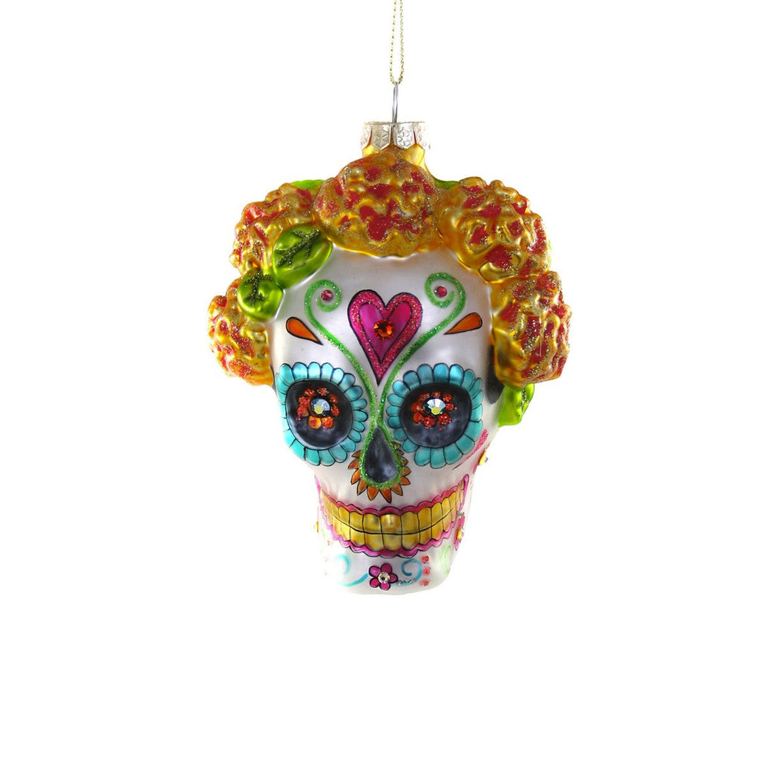 Dia De Los Muertos Skull With Marigolds Ornament
