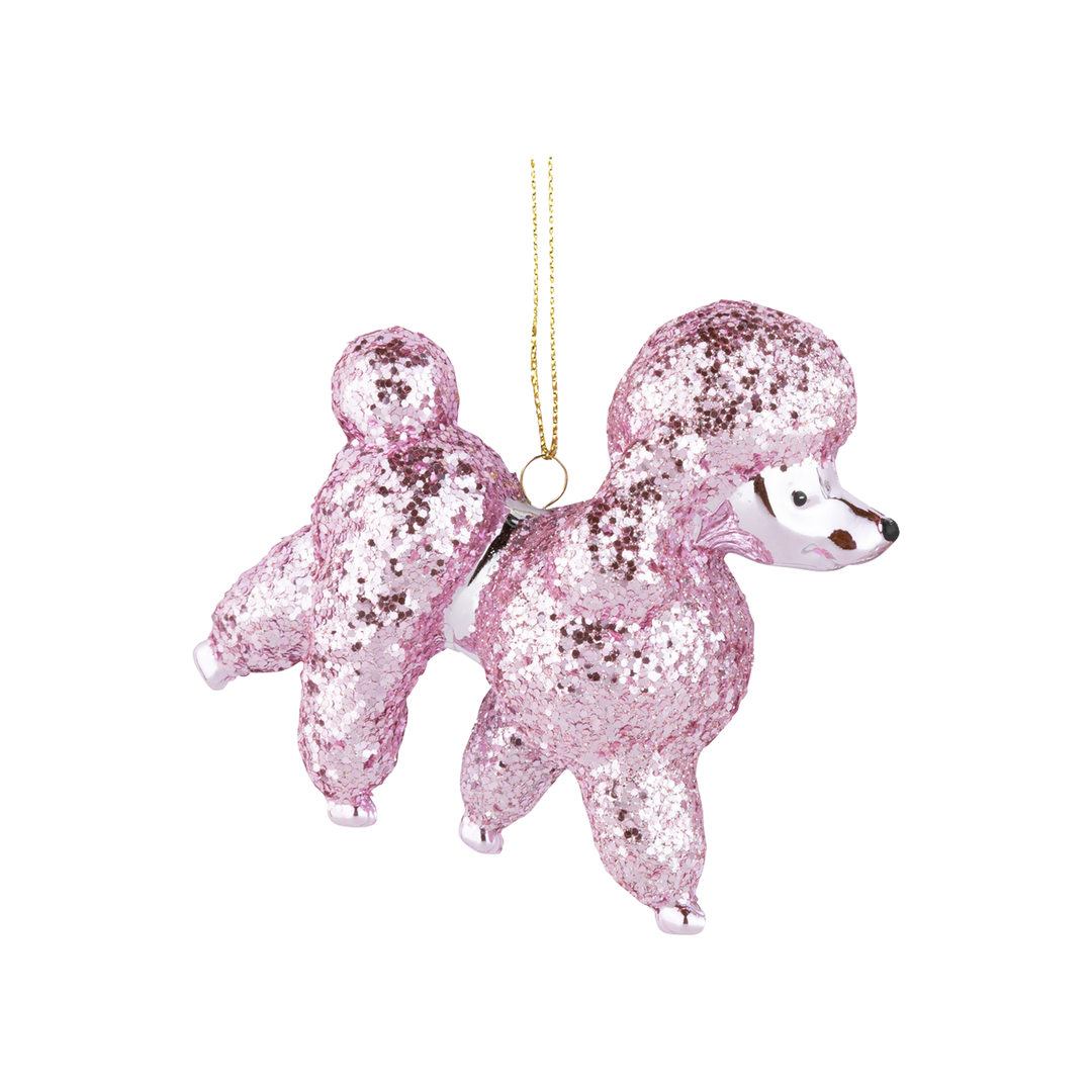 Glittered Poodle Ornament - Pink