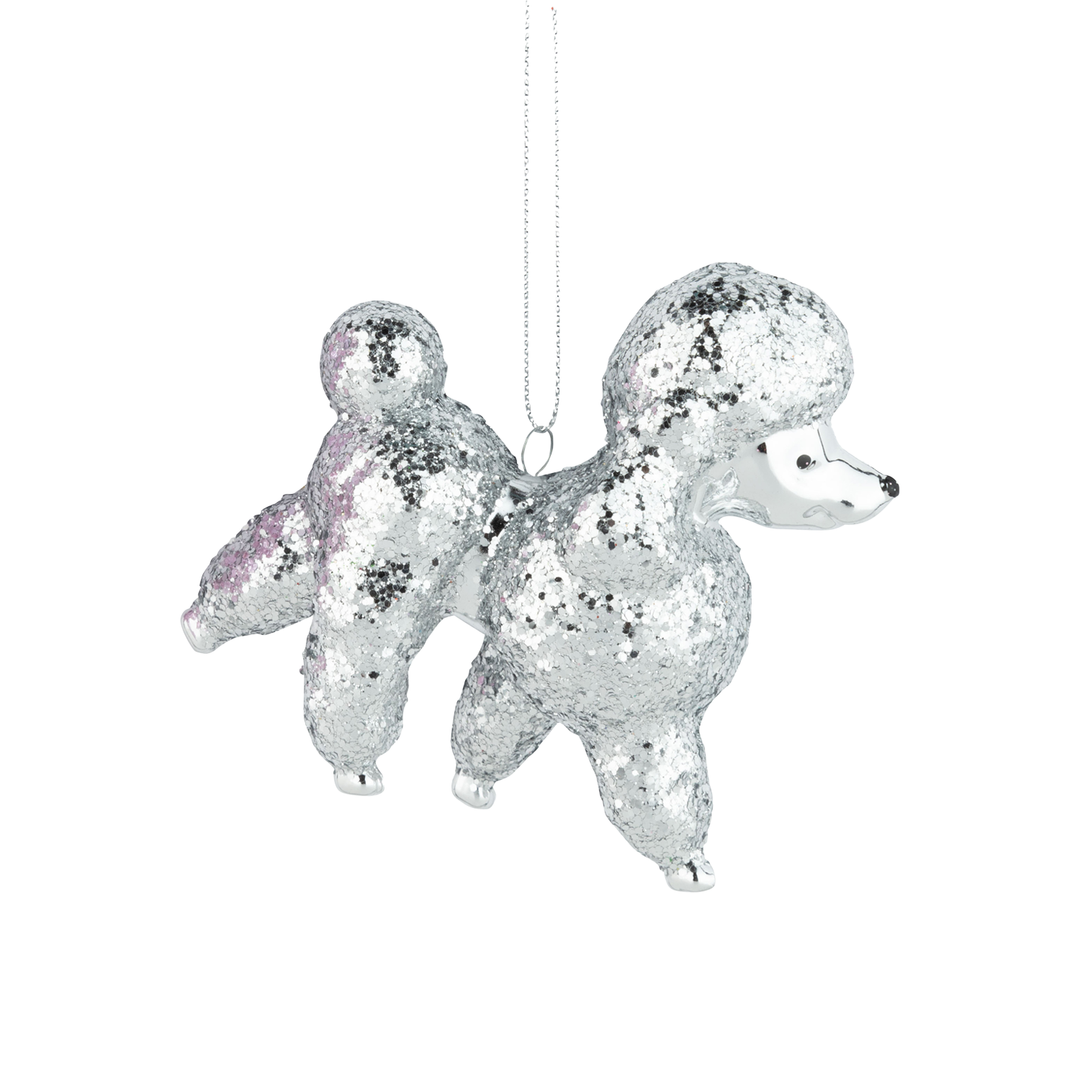 Glittered Poodle Ornament - Silver