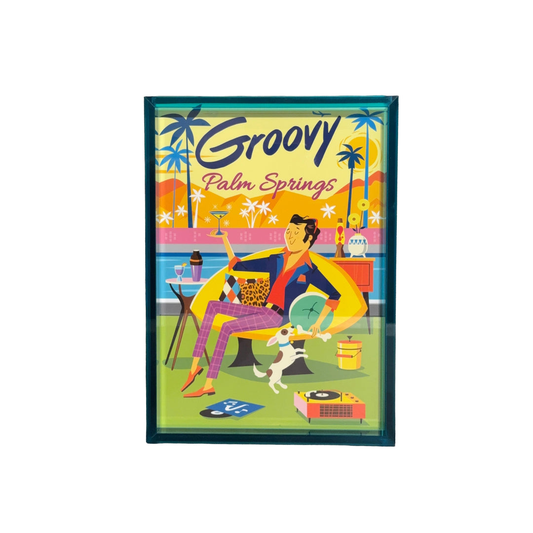 Print: Groovy Guy Yellow 8" x 12" (Blue Acrylic Framed)