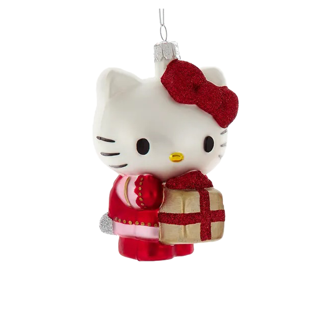 Hello Kitty Glass Ornament - Holding A Present