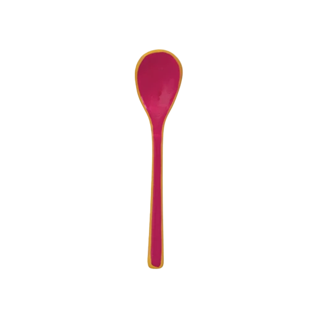 Enameled Stainless Steel Salt & Pepper Spoon - Hot Pink With Yellow Trim