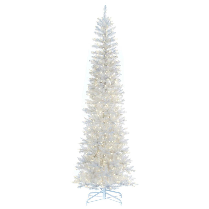 White Pencil Tree - 7.5' x 32" Pre-Lit with 450 Dura-Lit Warm White LED Mini Lights