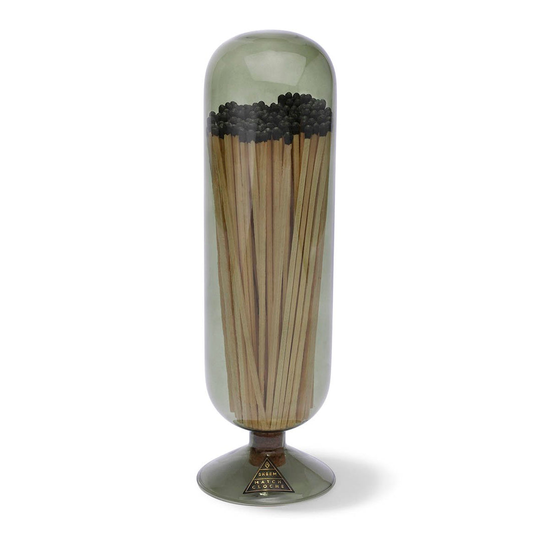 Olive Fireplace Match Cloche With Black Tipped Matches